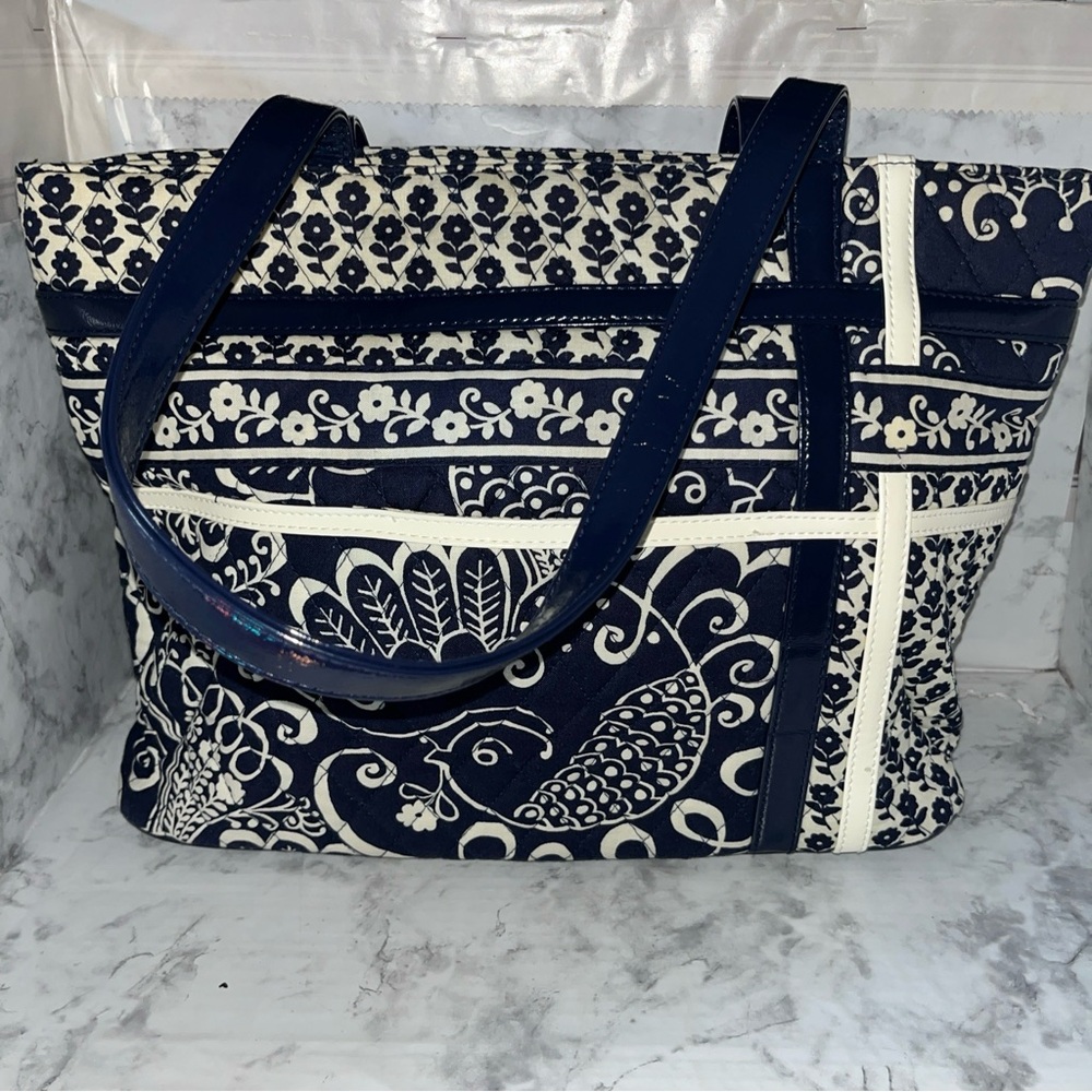 VERA BRADLEY Villager Tote Hand Bag Purse Twirly Birds Navy Blue Y2K
